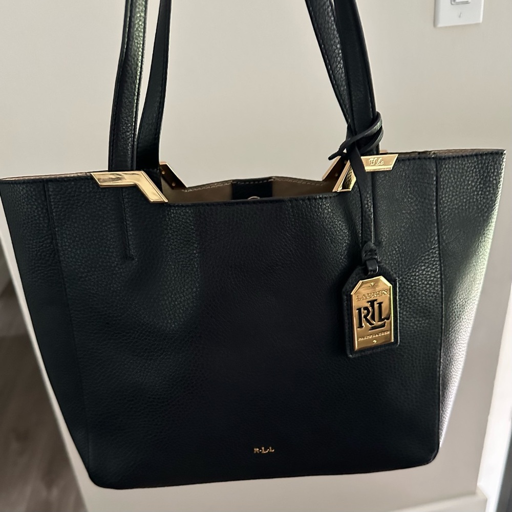 Ralph Lauren Black Sophisticated Leather Tote